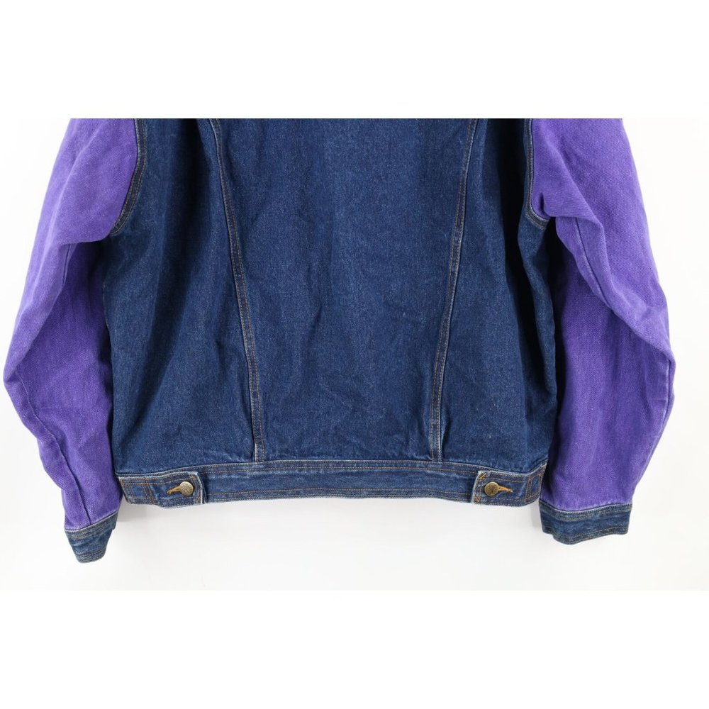NOS Vintage 90s Streetwear Mens Large Color Block Hooded Denim Trucker Jacket - Picture 10 of 10